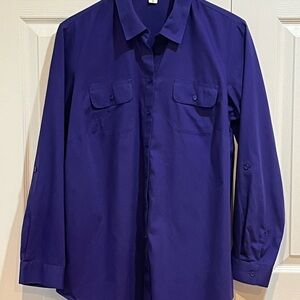 Coldwater Creek No Iron Purple Roll Tab Sleeve Button Up Shirt XL/16